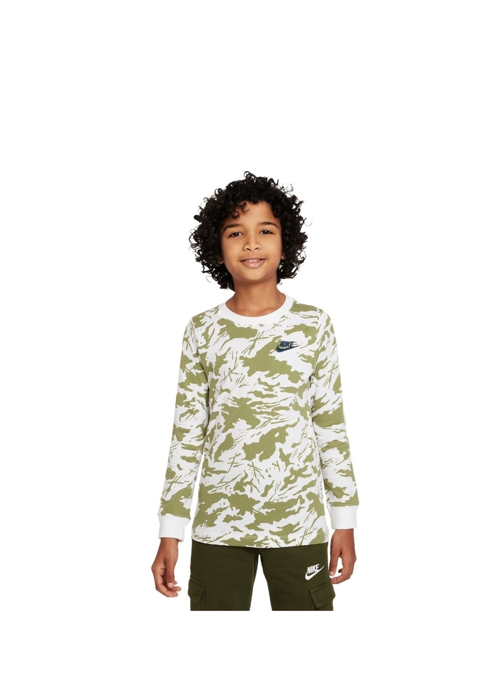 Nike Kids White & Olive Camo Long Sleeve Tee